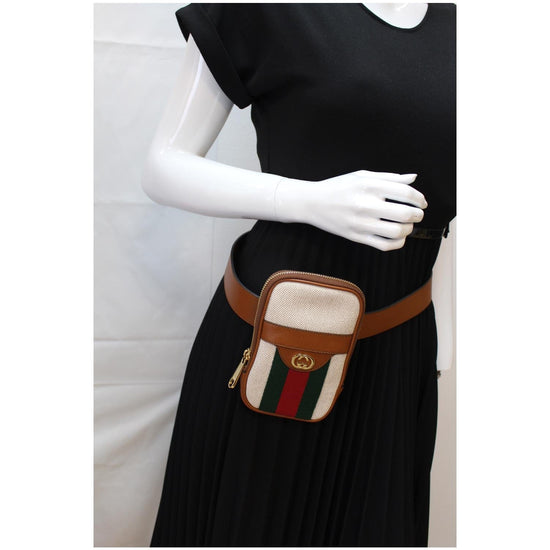 GUCCI Phone Case Vintage Canvas Belt Bag Dark Brown 581519