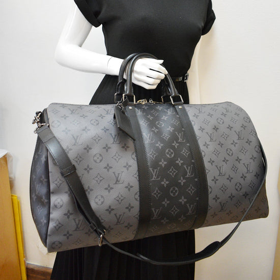 Louis Vuitton Keepall Bandouliere 50 Monogram Eclipse Grey LV Weekend  Travel Bag