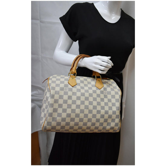 Louis Vuitton Speedy 30 White Damier Azur Canvas Satchel - MyDesignerly