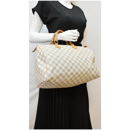 Authentic Louis Vuitton Speedy 35 Damier Azur White Handbag SD5220