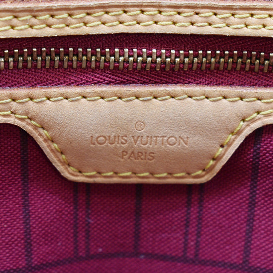Cream Brown Leather Louis Vuitton Neverfull Mm Monogram Canvas