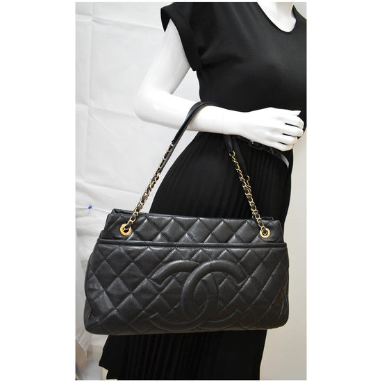 CHANEL Timeless CC Soft Quilted Caviar Leather Shopping Tote Bag Black