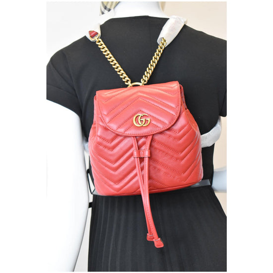 Gucci GG Marmont Quilted Red Matelassé Leather Backpack - A World Of Goods  For You, LLC