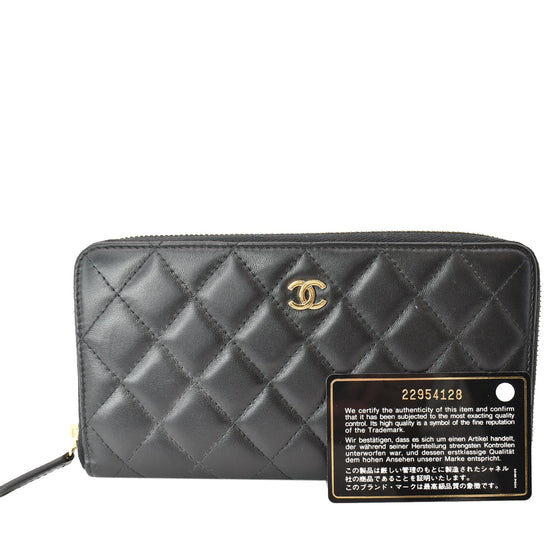 CHANEL Patent Quilted Zip Around Wallet Black 1265323