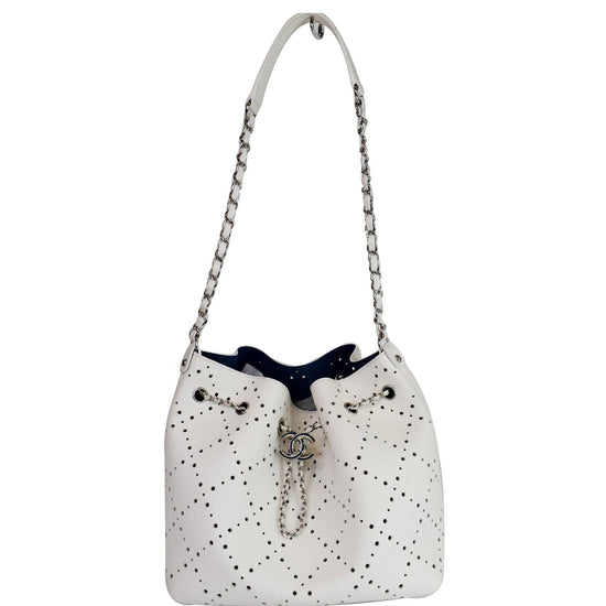 CHANEL Caviar Quilted Mini CC Pocket Bucket Bag White 1110301
