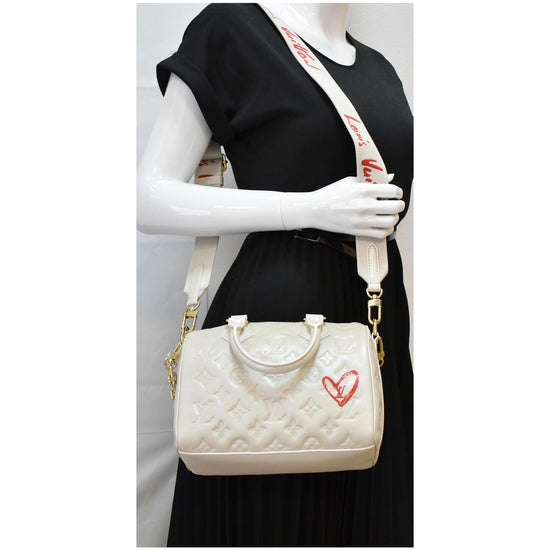 LOUIS VUITTON Lambskin Embossed Monogram Speedy 22 Bandouliere Black  1141882