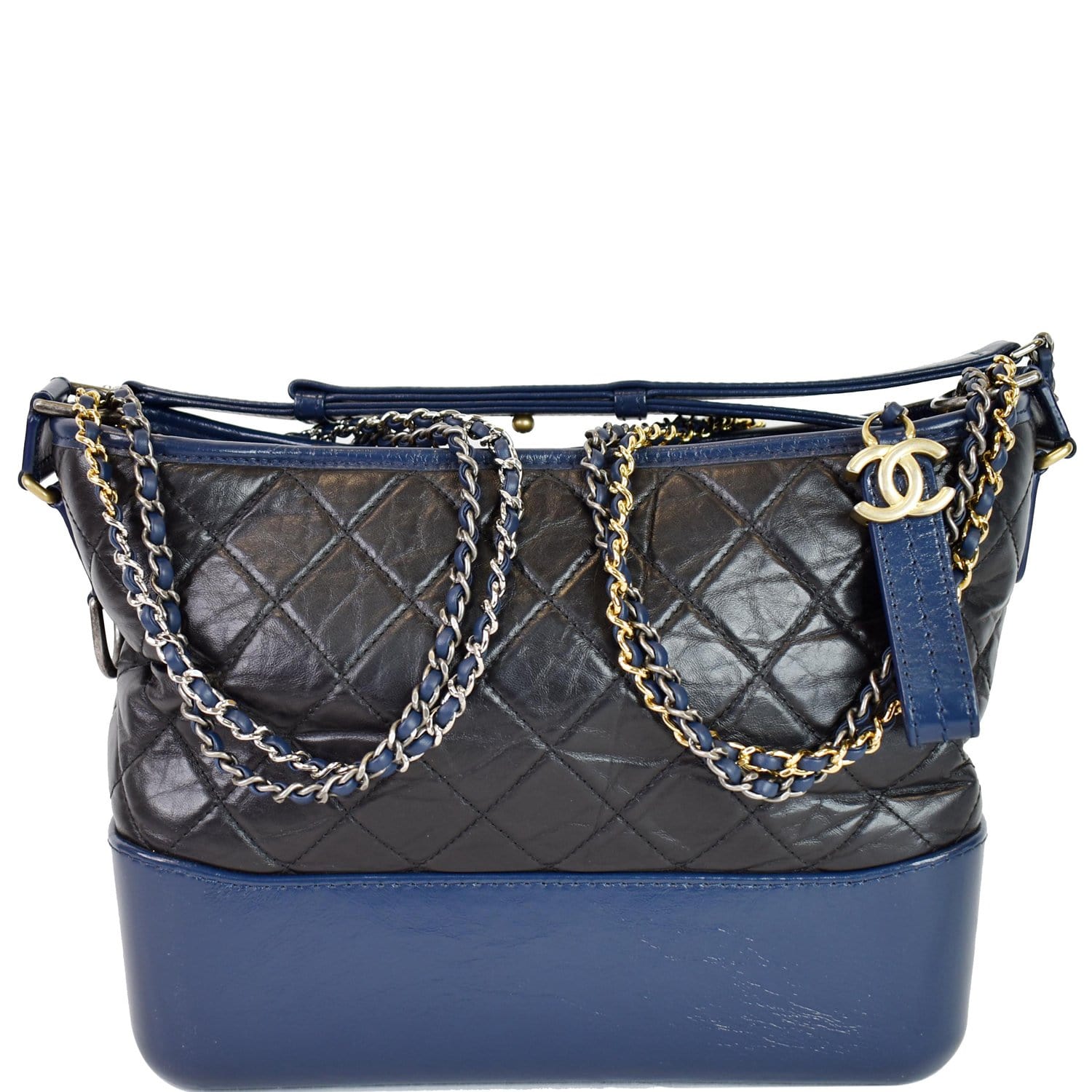 CHANEL Gabrielle Medium Quilted Leather Hobo Bag Black/Blue