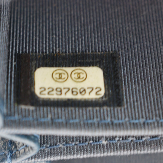 Chanel Blue Bicolor Quilted Maroon Trim Compact Zip Around Wallet 