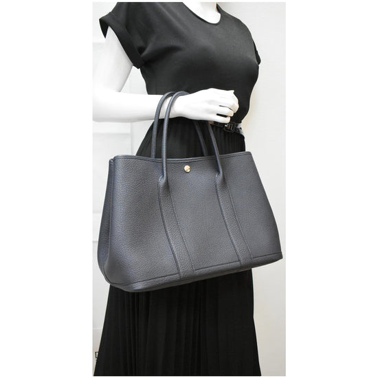 Hermes Garden Party Bag Togo Leather In Navy Blue