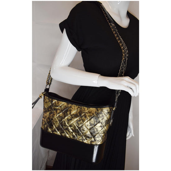 Chanel Gabrielle Hobo Quilted Metallic Crumpled Goatskin Medium Black, Gold