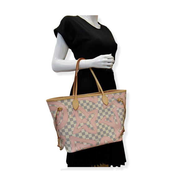 LOUIS VUITTON Neverfull MM Tahitienne Damier Azur Shoulder Bag Pink