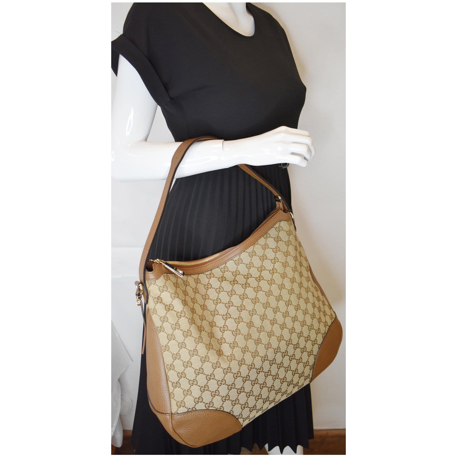 Gucci Large Bree GG Canvas Hobo Bag Beige/Brown