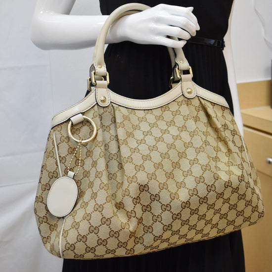 Authenticated Used GUCCI Gucci Suki handbag 211944 GG canvas leather beige  gold hardware tote bag 