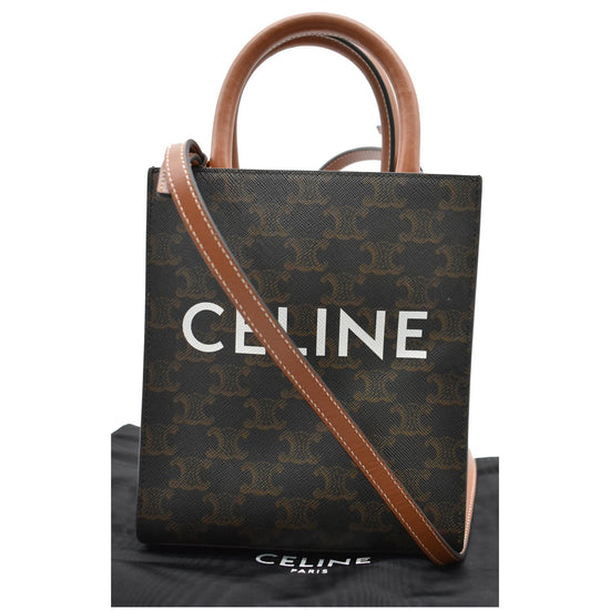 Celine Print Cabas Vertical Small Triomphe Tan in Coated Canvas