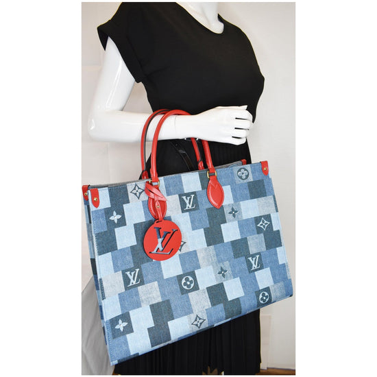 Louis Vuitton Denim Damier Monogram Onthego Blue Rouge - A World