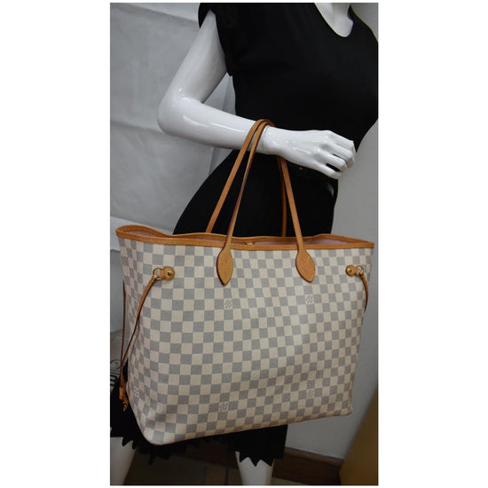 LOUIS VUITTON Neverfull GM Damier Azur Tote Shoulder Bag White