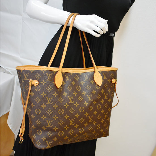 LOUIS VUITTON Neverfull MM Monogram Canvas Tote Bag Brown/Red