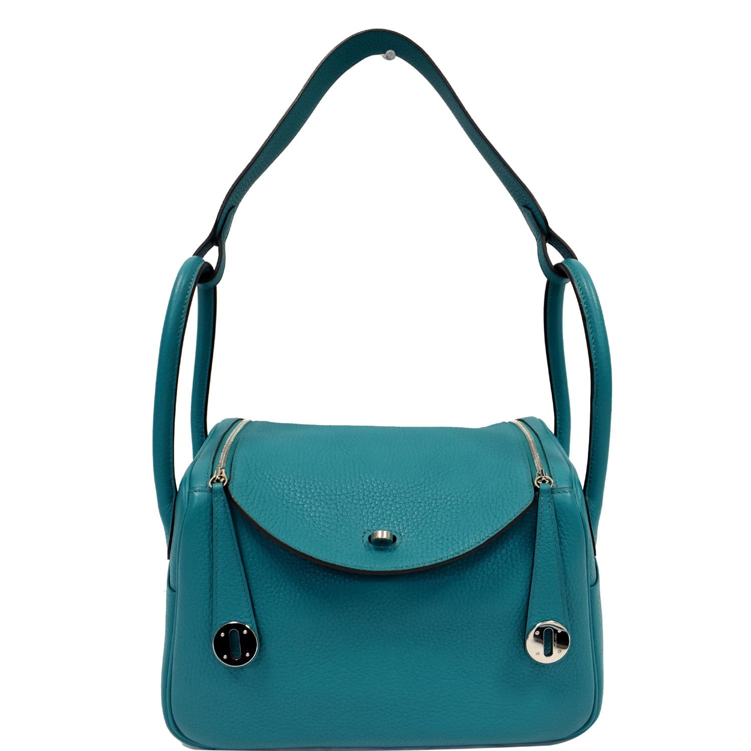 Hermes Blue Clemence Leather 26 Lindy Shoulder Bag