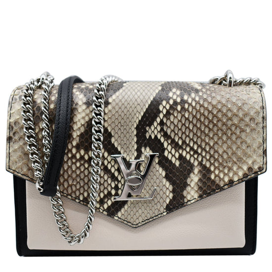 LOUIS VUITTON Soft Calfskin Snakeskin My Lockme Chain Bag BB Black