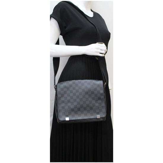 LOUIS VUITTON Damier Graphite District MM Silver Buckle Shoulder Bag  Black/Blue