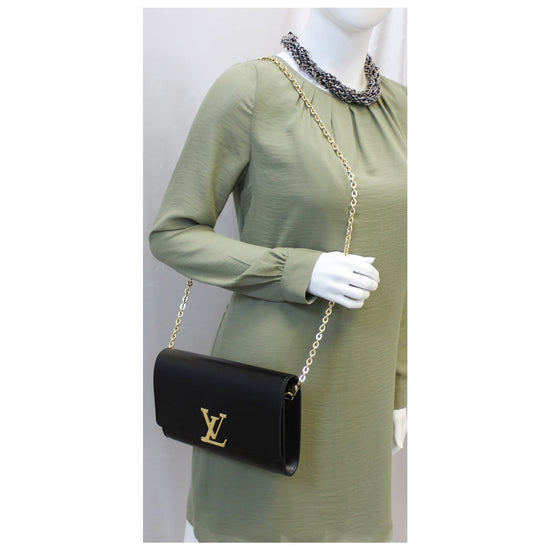 LOUIS VUITTON Chain Louise GM Noir Leather Shoulder Crossbody Bag-US