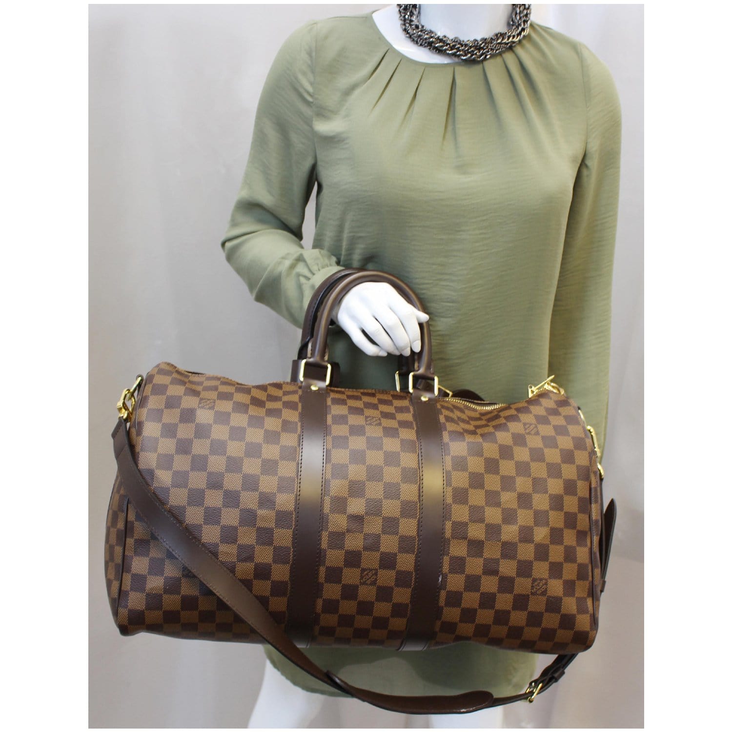 LOUIS VUITTON Keepall 45 Bandouliere Damier Ebene Travel Bag Brown-US