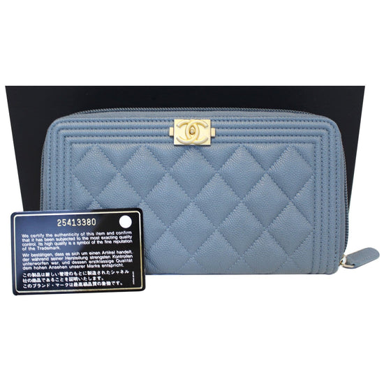 CHANEL Small Boy Long Caviar Leather Zip Around Wallet Blue-US