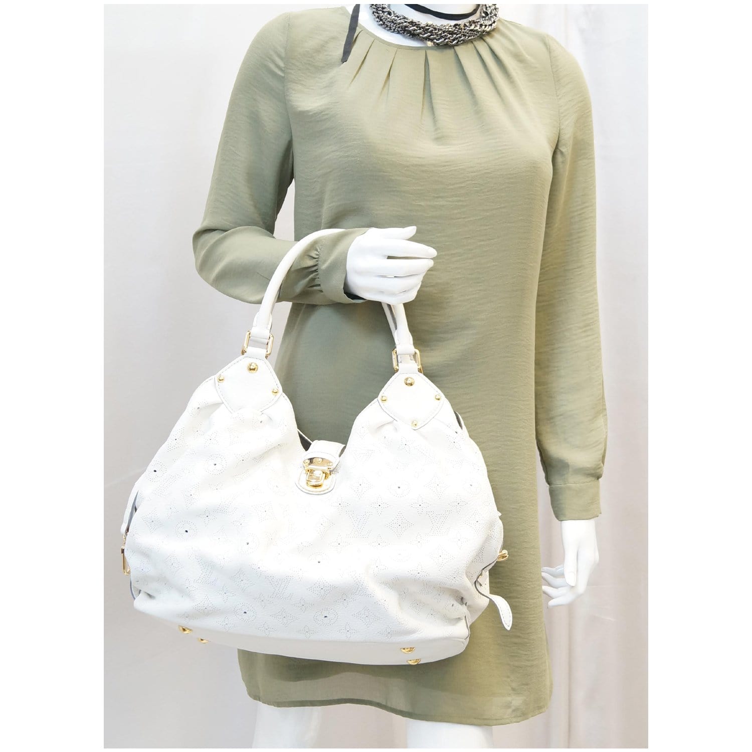 Louis Vuitton Mahina XL Off White Perforated Logo Leather Handbag