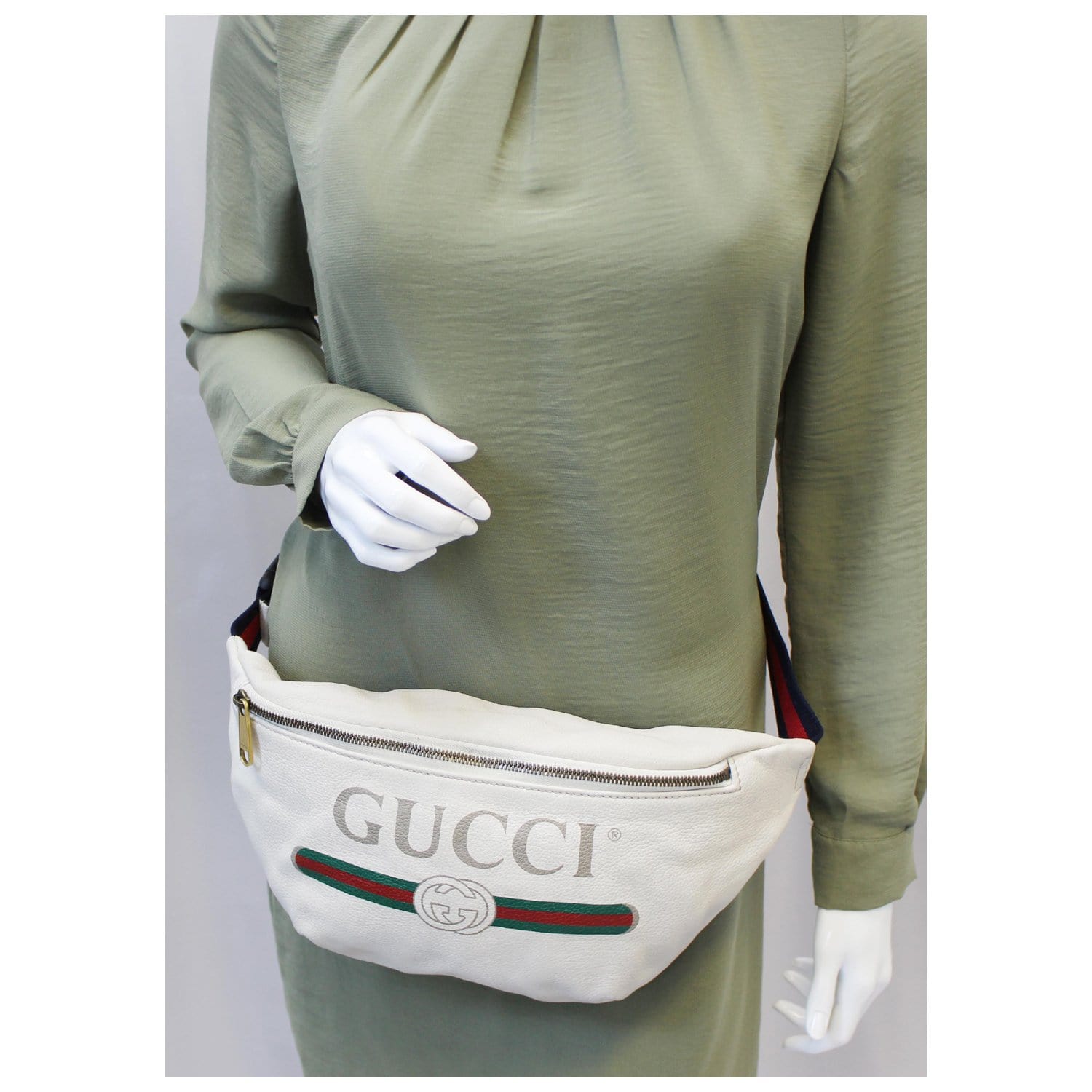 Gucci Bum Bag Print Leather White Belt Waist Medium