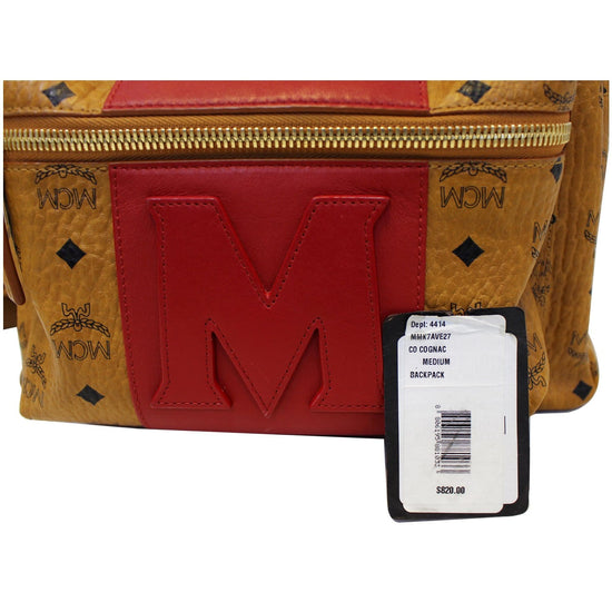 mcm red stripe backpack
