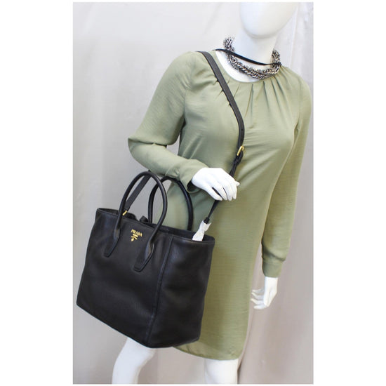 Prada Foresta Vitello Daino Leather Handle Bauletto Tote Bag