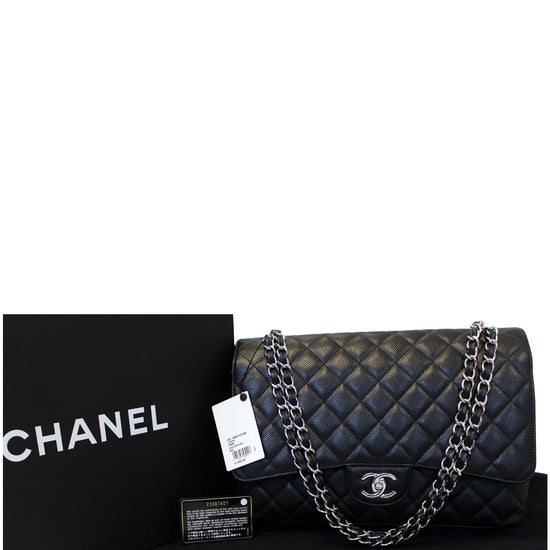 Chanel Caviar Black Quilted Maxi Jumbo Shoulder Bag For Sale at