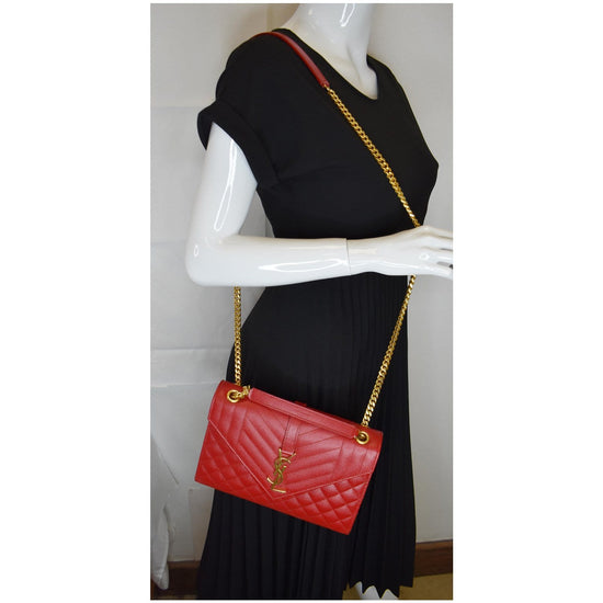 Yves Saint Laurent Vintage - Monogram Chevron Envelope Crossbody Bag - Red  - Leather Handbag - Luxury High Quality - Avvenice