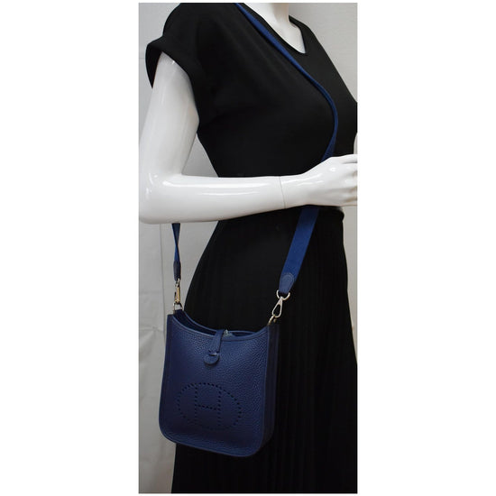 Evelyne 16 Tpm Mini Blue Agate Clemence Leather Cross Body Bag