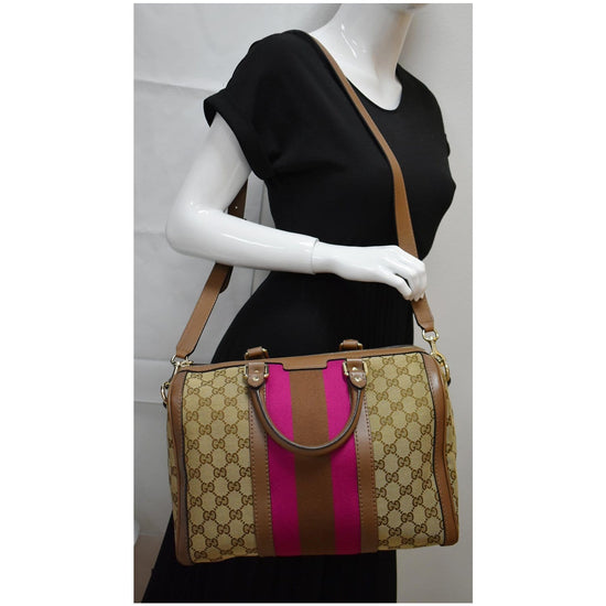 Gucci Vintage 70s GG Web Monogram Leather Speedy Boston Bag