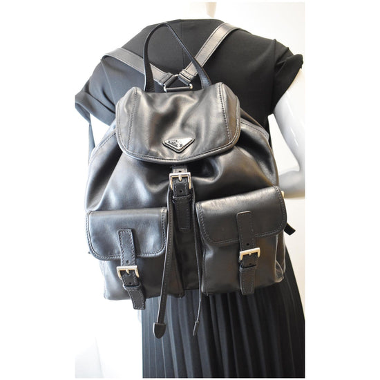 Convertible Leather Backpack in Black - Prada