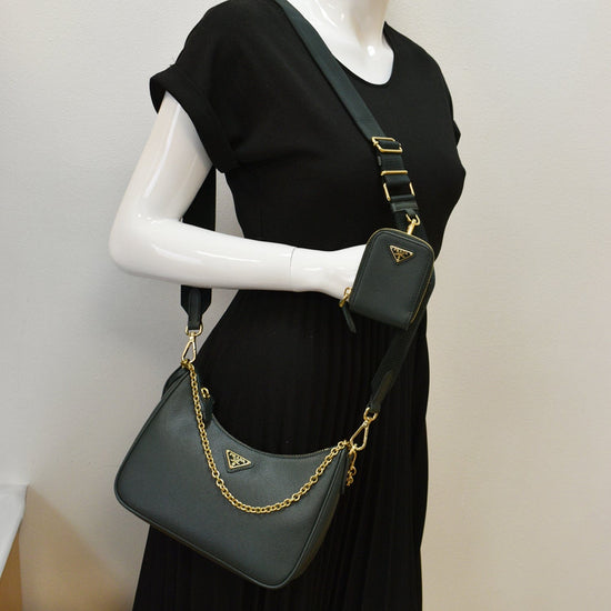 Prada Black Saffiano Lux Leather 2005 Re-Edition Shoulder Bag