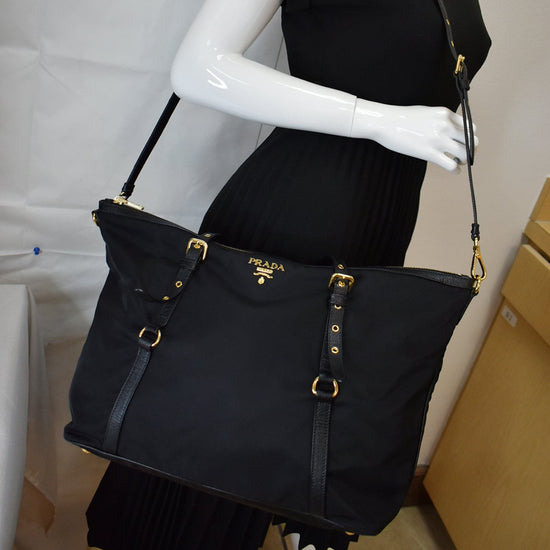 PRADA Tessuto Nylon Soft Calfskin Shoulder Bag Black 731932