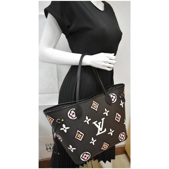 Louis Vuitton Black Monogram Wild at Heart Neverfull MM Tote with Pouch  818lv49