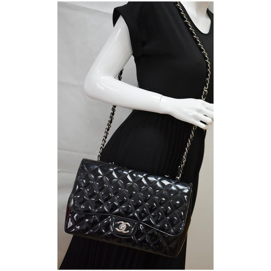 Chanel Classic Quilted Jumbo Single Flap Black Patent Leather   ＬＯＶＥＬＯＴＳＬＵＸＵＲＹ