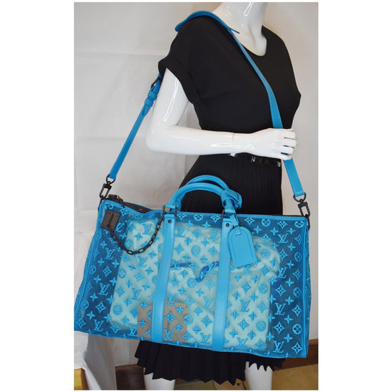 BRAND NEW Louis Vuitton Keepall Bandouliere Triangle 50 in turquoise mesh !  at 1stDibs