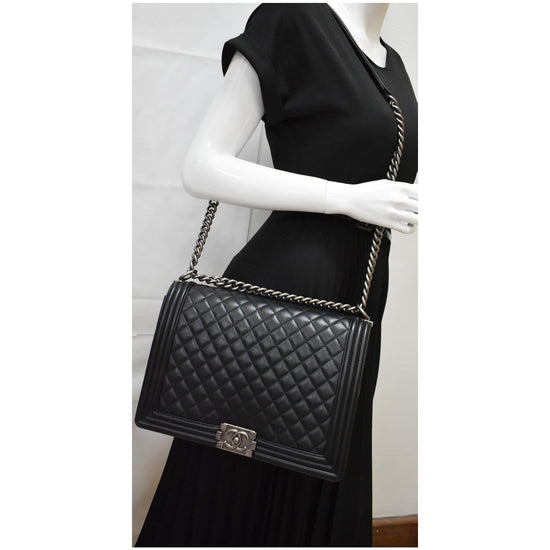 CHANEL Large Boy Flap Calfskin Quilted Leather Shoulder Bag Black- 10%