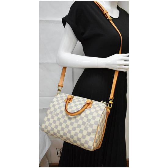 Louis Vuitton Vintage - Damier Azur Speedy 25 Bag - White - Damier Canvas  and Vachetta Leather Handbag - Luxury High Quality - Avvenice