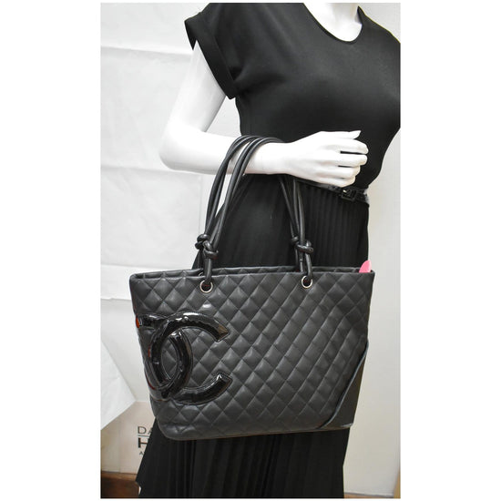 Chanel Cambon Ligne Quilted Leather Large Tote Bag Black