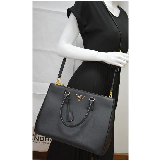 Prada Saffiano Cuir Double Zip Galleria Tote w/ Strap - Red Handle Bags,  Handbags - PRA880876