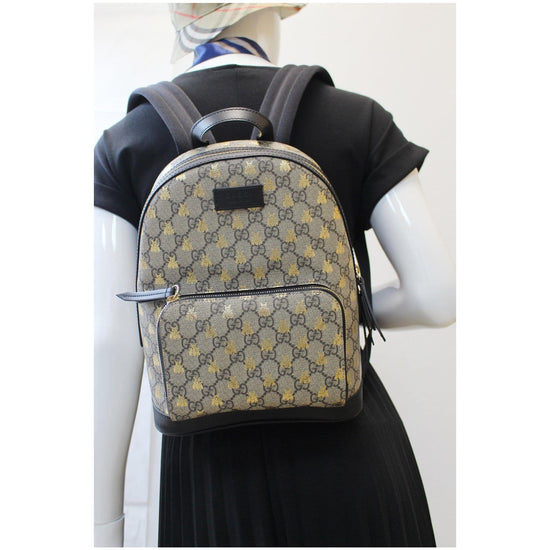 GUCCI GG Supreme Monogram Web Bee Embroidered Small Day Backpack 486343