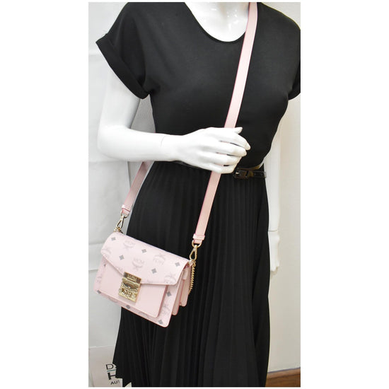 MCM Patricia Visetos Crossbody Shoulder Bag Soft Pink New