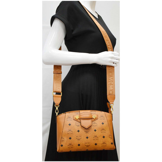 MCM Mini Essential Visetos Crossbody Bag Cognac