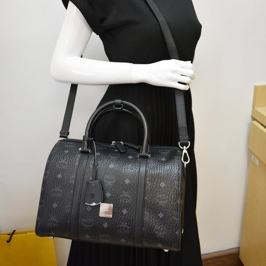 Mcm Aren Boston Bag in Maxi Visetos Black Visetos