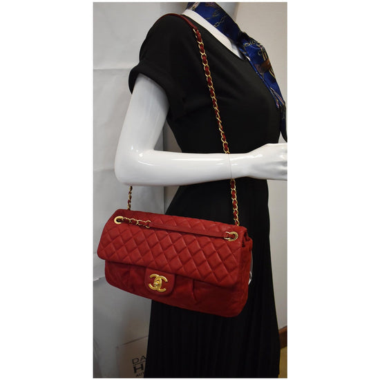 Chanel Iridescent Lambskin Quilted Mini Top Handle Rectangular Flap Red